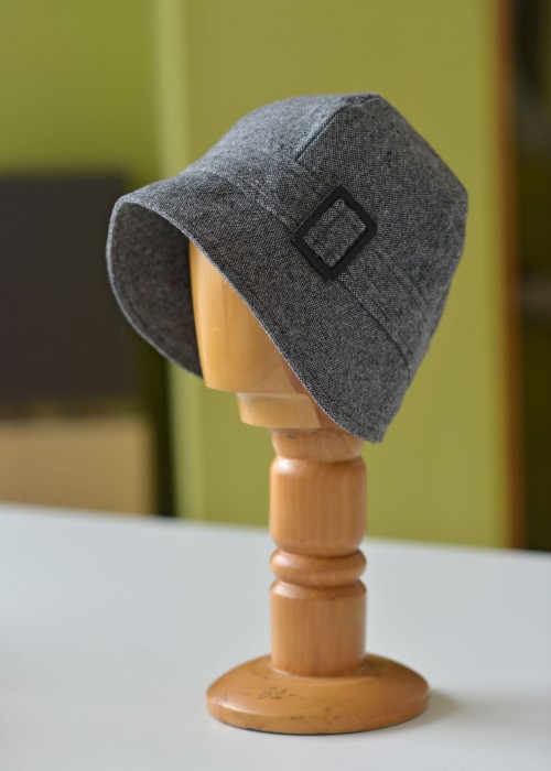 Grey - pencil wool cloche hat with buckle 