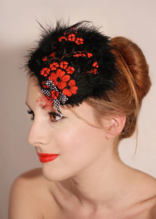 Black fascinator hat with feathers