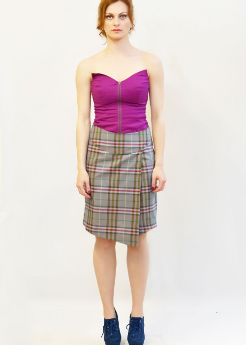 Grey-purple-brown skirt in retro style with pleat