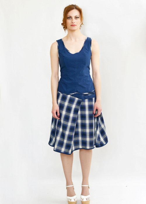 Blue plaid skirt in retro style with baska 
