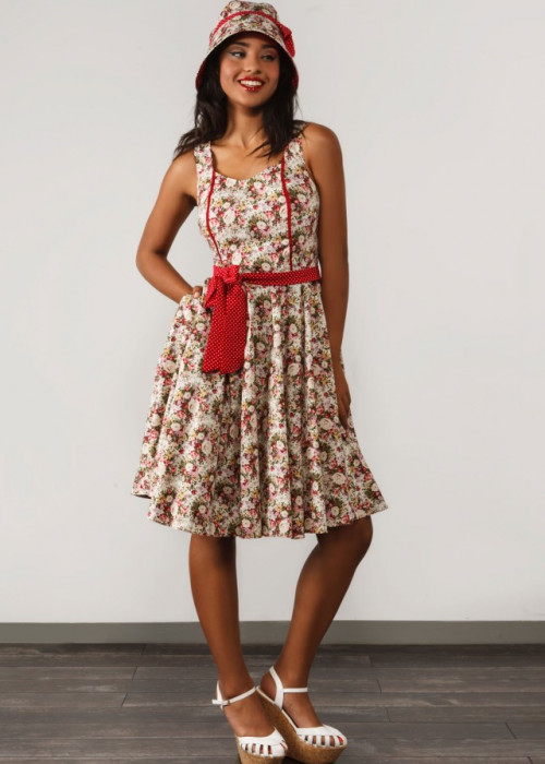 White-red cotton summer dress in retro style 
