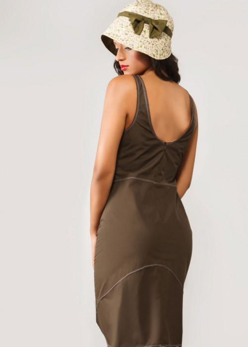 Chocolate brown cotton wrap summer dress in retro style 