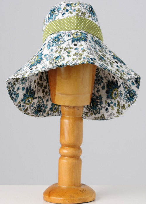 Turquoise cotton sun hat with a single bow 